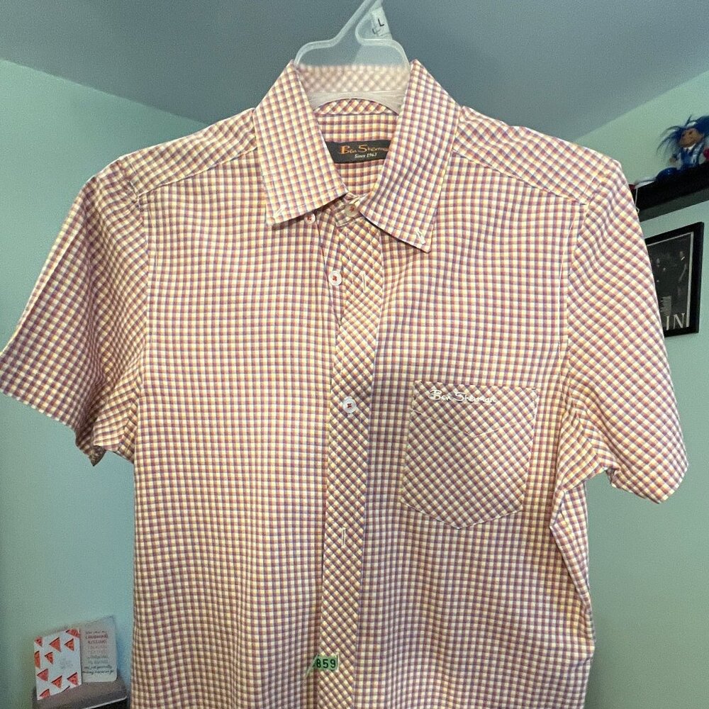Ben Sherman Short-sleeve Multi-Color Plaid Button Up Shirt